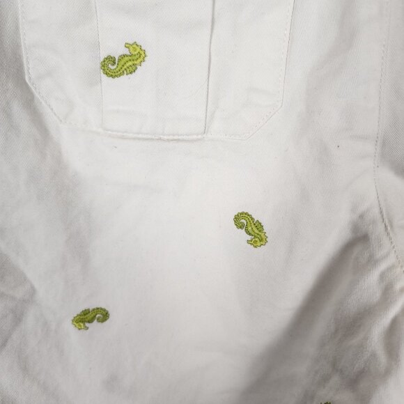 Khakis White Green Seahorse Embroidered Cotton Bermuda Shorts - Picture 2 of 5